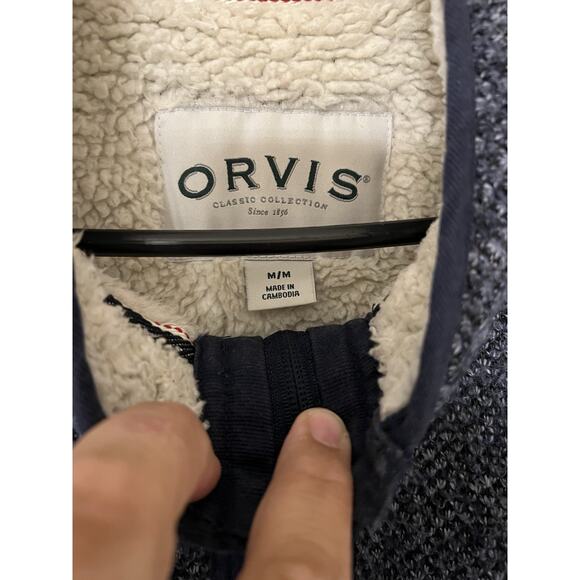 Orvis Sweater Mens Medium Blue Sherpa Lined Zip Fleece Pullover Casual Outdoor - Picture 2 of 12
